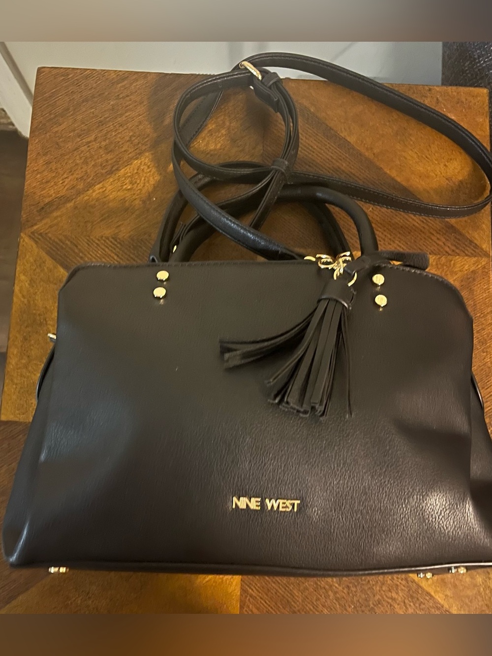 Nine West Black Tote with Monogram Crossbody Pouch - Picture 4 of 9